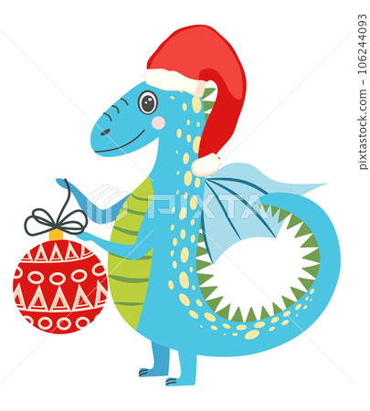 Year of the Dragon 2024, Chinese calendar. Cute green christmas dragon in santa hat Year of the Dragon 2024, Chinese calendar. Cute green christmas dragon in santa hat 106244093
