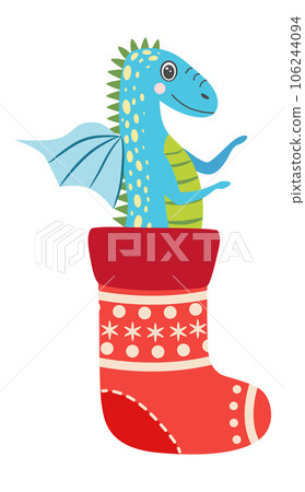 Year of the Dragon 2024, Chinese calendar. Cute green christmas dragon in santa hat Year of the Dragon 2024, Chinese calendar. Cute green christmas dragon in santa hat 106244094