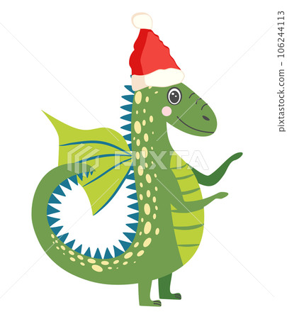 Year of the Dragon 2024, Chinese calendar. Cute green christmas dragon in santa hat Year of the Dragon 2024, Chinese calendar. Cute green christmas dragon in santa hat 106244113