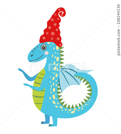 Year of the Dragon 2024, Chinese calendar. Cute green christmas dragon in santa hat Year of the Dragon 2024, Chinese calendar. Cute green christmas dragon in santa hat 106244130