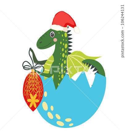Year of the Dragon 2024, Chinese calendar. Cute green christmas dragon in santa hat Year of the Dragon 2024, Chinese calendar. Cute green christmas dragon in santa hat 106244131