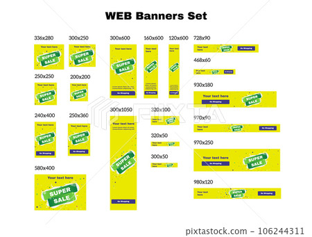 Set of web yellow and green advertising banners standard sizes. 106244311