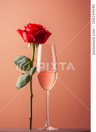 Champagne glasses and red roses, Valentine's day concept 106244546