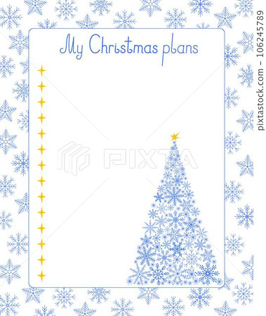 Empty printable list template for seasonal Christmas holiday or winter planning with snowflake tree decor vector illustration, things to do reminder, fill in template to organize festive life event 106245789