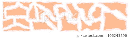 Torn and ripped paper, edgy ,tear marks. Old texture framed on white, scrap resembling newspaper. Flat vector illustrations isolated in background. Torn and ripped paper, edgy ,tear marks. Old texture framed on white, scrap resembling newspaper. Flat vector illustrations isolated in background. 106245896