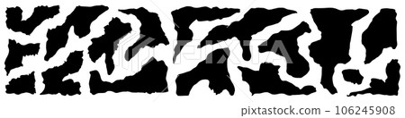 Paper with jagged edge, rip and torn effects for collage. Background sheet framed in rough square shape. Ripped and cut details with tear accents. Flat vector illustrations isolated Paper with jagged edge, rip and torn effects for collage. Background sheet framed in rough square shape. Ripped and cut details with tear accents. Flat vector illustrations isolated 106245908