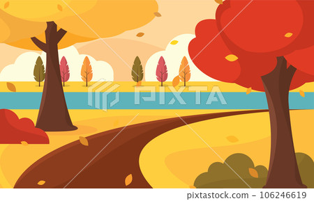 Colored seasonal autumn landscape scenario Vector 106246619
