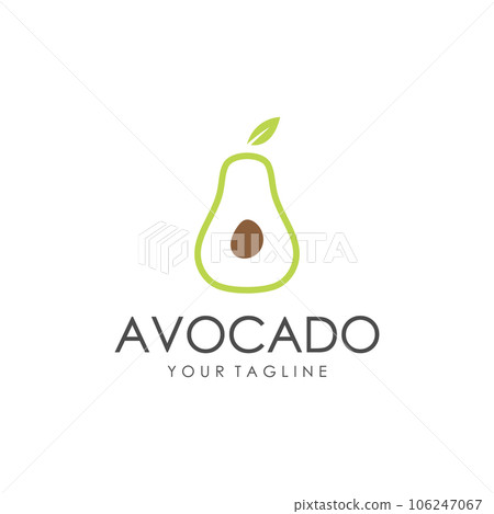 Natural Fresh Avocado Fruit Logo Template. Vector Illustration of Half Avocado Fruit with Leaves. Natural Fresh Avocado Fruit Logo Template. Vector Illustration of Half Avocado Fruit with Leaves. 106247067