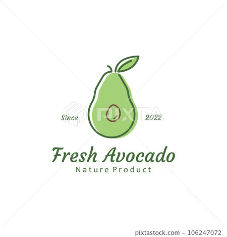 Natural Fresh Avocado Fruit Logo Template. Vector Illustration of Half Avocado Fruit with Leaves. Natural Fresh Avocado Fruit Logo Template. Vector Illustration of Half Avocado Fruit with Leaves. 106247072