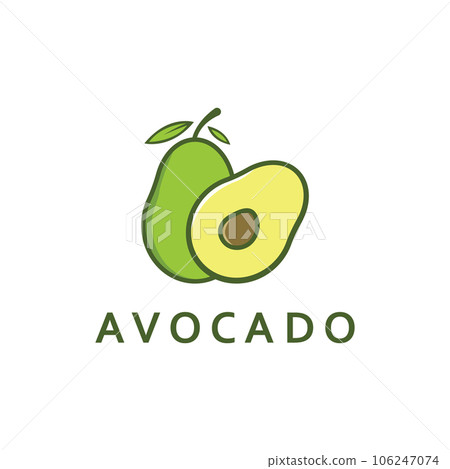 Natural Fresh Avocado Fruit Logo Template. Vector Illustration of Half Avocado Fruit with Leaves. Natural Fresh Avocado Fruit Logo Template. Vector Illustration of Half Avocado Fruit with Leaves. 106247074