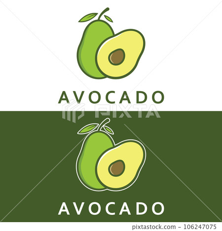 Natural Fresh Avocado Fruit Logo Template. Vector Illustration of Half Avocado Fruit with Leaves. 106247075