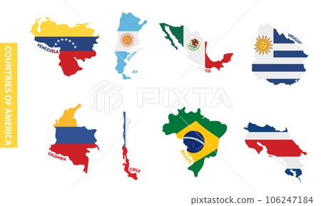 Set of colored latin american country maps with its flags Vector 106247184