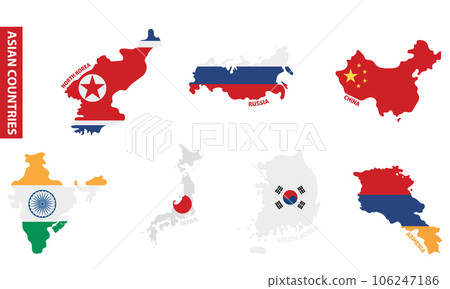 Set of colored country maps with its flags Vector 106247186