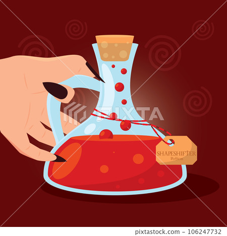 Hand holding a magical shapeshifter potion elixir Vector Hand holding a magical shapeshifter potion elixir Vector 106247732