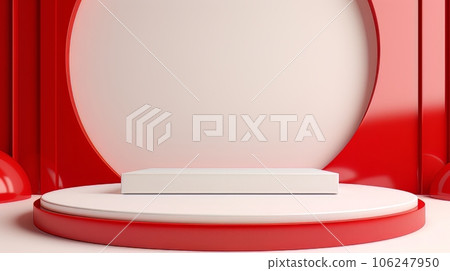 Abstract minimalistic red and white scene with geometric shapes. 3D visualization AI 106247950