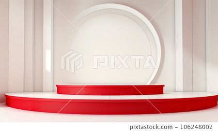 Abstract minimalistic red and white scene with geometric shapes. 3D visualization AI Abstract minimalistic red and white scene with geometric shapes. 3D visualization AI 106248002
