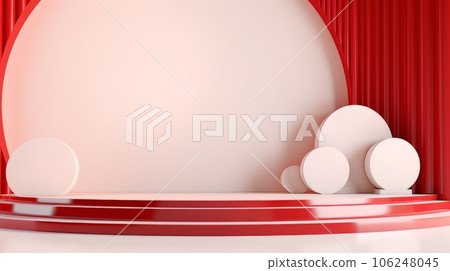 Abstract minimalistic red and white scene with geometric shapes. 3D visualization AI Abstract minimalistic red and white scene with geometric shapes. 3D visualization AI 106248045