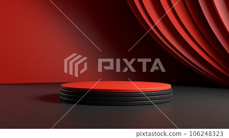 Abstract minimalistic red and black scene with geometric shapes. 3D visualization AI 106248323