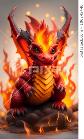 Fire dragon 3d cartoon character illustration 106248440