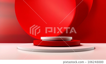 Abstract minimalistic red and white scene with geometric shapes. 3D visualization AI 106248880