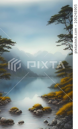 painting of fog over river 106248905