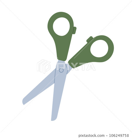 Scissors. Cutting tool with round holes and blades. Flat vector illustration isolated on white background. 106249758
