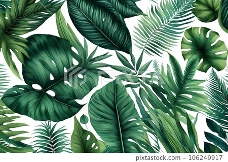 Tropical exotic leaves isolated on transparent background. Generative AI. 106249917