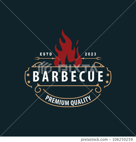 BBQ Hot Grill Logo, Barbeque Typography Vintage Design Label Stamp, Logo Restaurant, Cafe, Bar Simple BBQ Hot Grill Logo, Barbeque Typography Vintage Design Label Stamp, Logo Restaurant, Cafe, Bar Simple 106250259