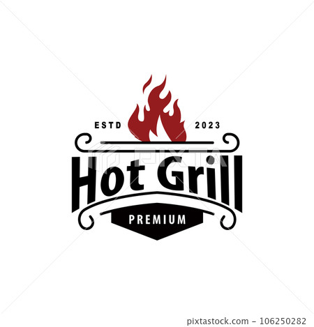 BBQ Hot Grill Logo, Barbeque Typography Vintage Design Label Stamp, Logo Restaurant, Cafe, Bar Simple BBQ Hot Grill Logo, Barbeque Typography Vintage Design Label Stamp, Logo Restaurant, Cafe, Bar Simple 106250282