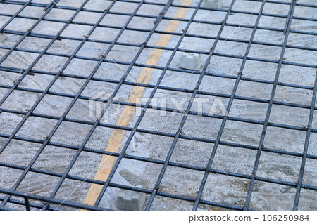 Dirt floor reinforcing bars for house foundations 106250984