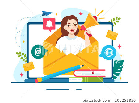 Email Newsletter Vector Illustration with Envelope, Electronic Mail Message or Mobile Service Background in Flat Cartoon Hand Drawn Templates 106251836