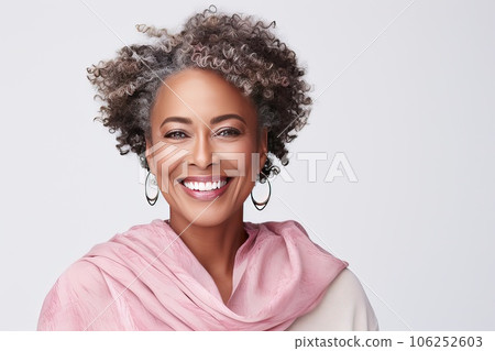 Close-up portrait of a happy plus size beautiful African American woman. 106252603