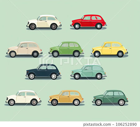 Set of vintage car cartoon. AI-generated content. 106252890