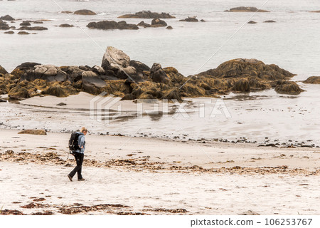 Exploring the beach in the mist morning at Kejimkujik National Park Seaside, Nova Scotia, Canada 106253767