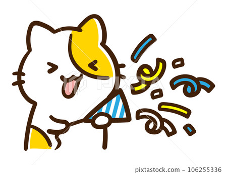 一個可愛的貓角色通過放鞭炮慶祝的變形插圖 一個可愛的貓角色通過放鞭炮慶祝的變形插圖 106255336