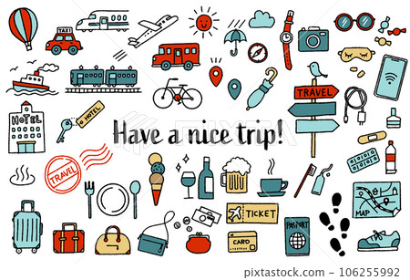 Simple and cute hand drawn travel illustration set (colorful) 106255992