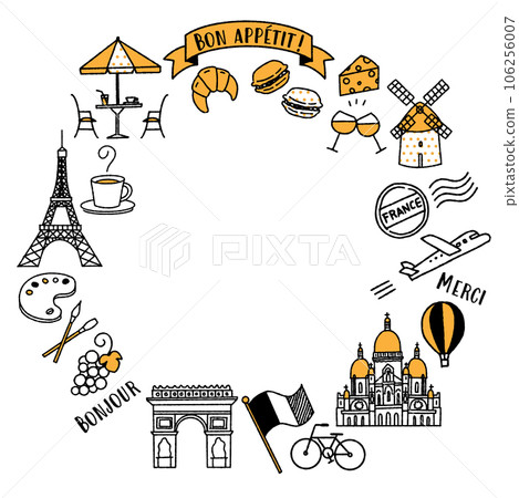 簡單可愛的法國相關插畫框(黃色) 簡單可愛的法國相關插畫框(黃色) 106256007