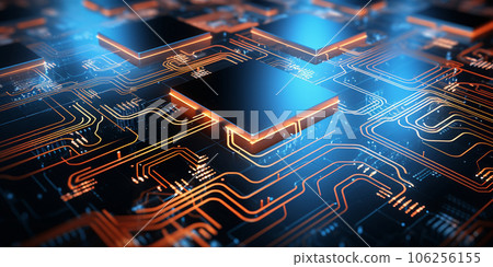 Abstract futuristic technology wallpaper. Modern processor in a chip board. High quality photo 106256155