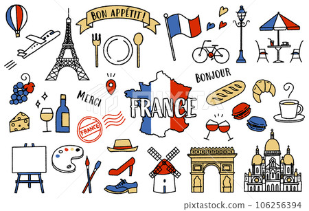 Illustration set related to simple and cute France (tricolor) Illustration set related to simple and cute France (tricolor) 106256394