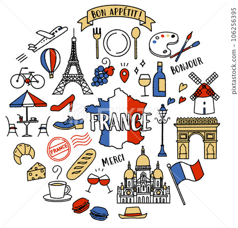 與簡單可愛的法國相關的插圖集（三色） 106256395