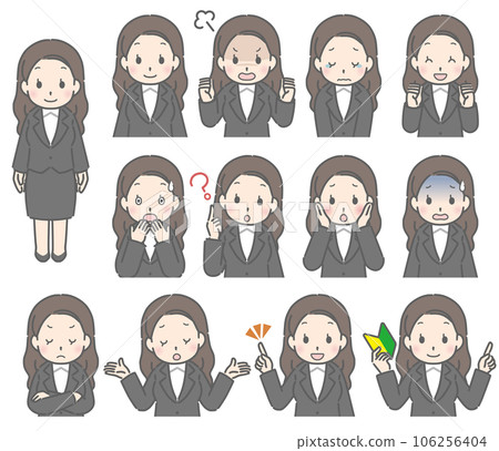 Young woman's upper body expression set (front, suit) Young woman's upper body expression set (front, suit) 106256404