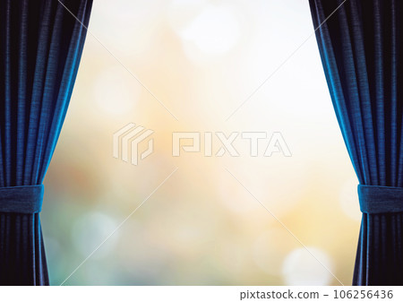 藍色的窗簾和發光的圖像背景 106256436