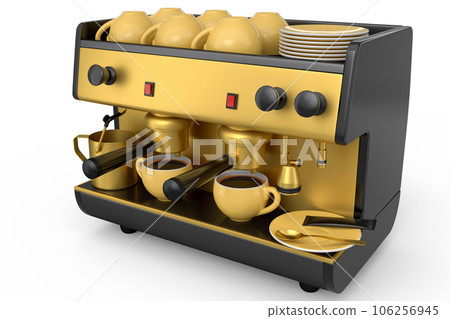 Professional espresso coffee machine with horn for two cups isolated on white 106256945