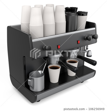 Professional espresso coffee machine with horn for paper cups isolated on white Professional espresso coffee machine with horn for paper cups isolated on white 106256949