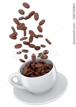 Ceramic coffee cup with coffee beans for americano, espresso, latte on white 106256964