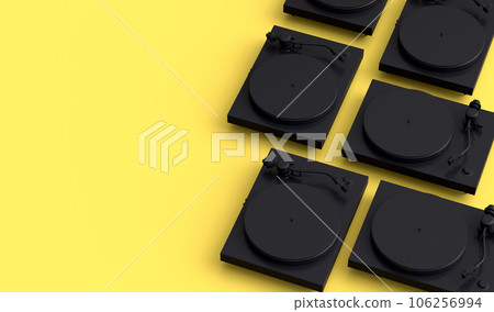 Set of vinyl record player or DJ turntable with retro vinyl disk on monochrome Set of vinyl record player or DJ turntable with retro vinyl disk on monochrome 106256994