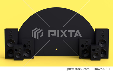 Set of Hi-fi speakers with loudspeakers for sound recording studio on monochrome 106256997