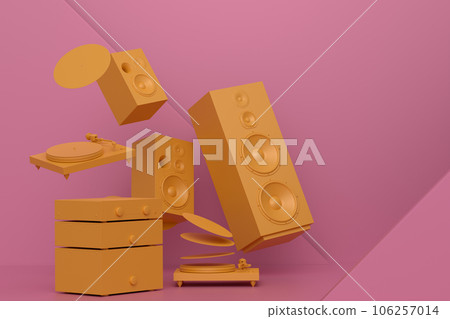 Abstract scene or podium with Hi-fi speakers and DJ turntable on monochrome 106257014