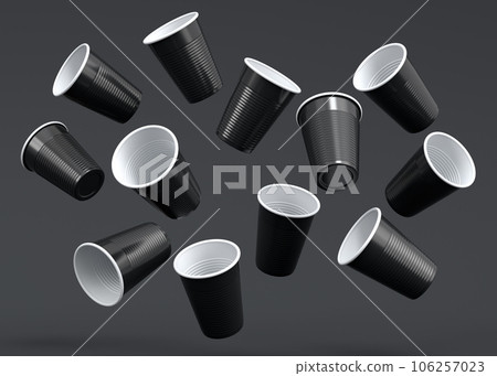 Set of pastic disposable party cup for juice beer on monochrome background. Set of pastic disposable party cup for juice beer on monochrome background. 106257023