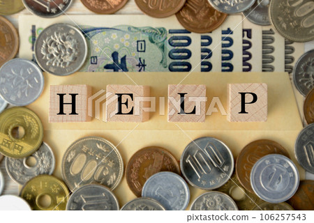 Japanese money and help letter blocks Japanese money and help letter blocks 106257543